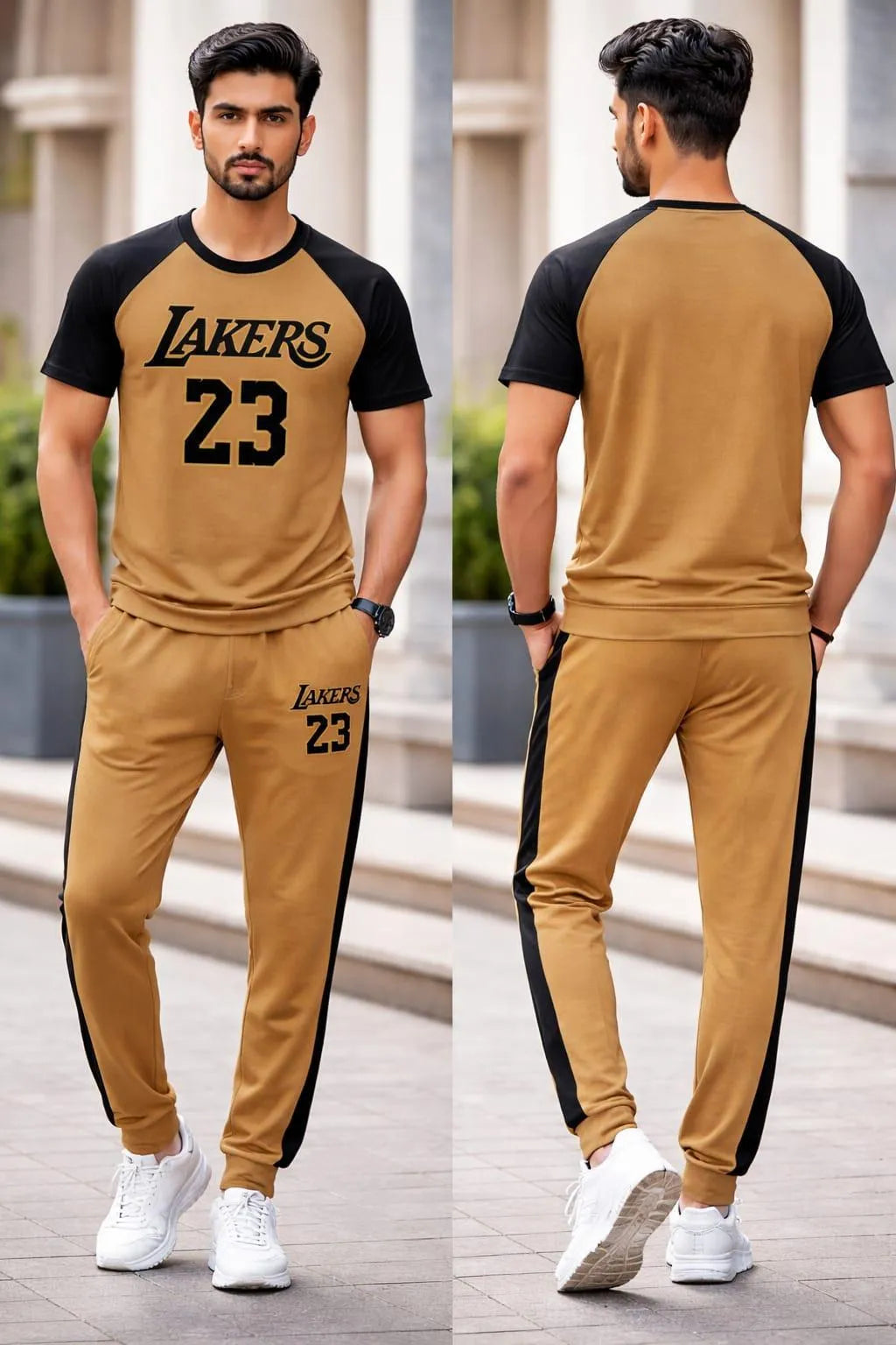 Men's Lakers 23 Printed Cotton Track Suit Brown Black