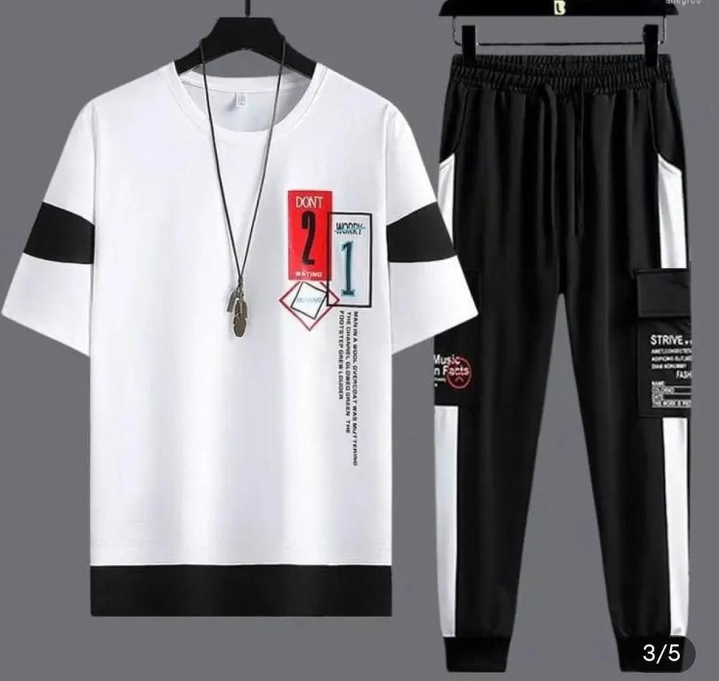 Men Graphic Track Suit White Black Medium to XL