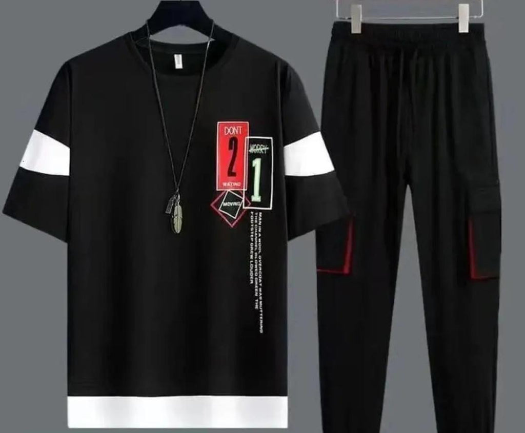Men Graphic Track Suit White Black Medium to XL
