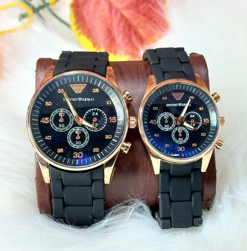 Couple Watches Set Quartz Black Rose Gold