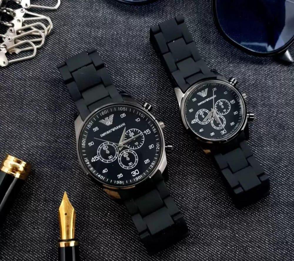 Couple Watches Set Quartz Black Rose Gold