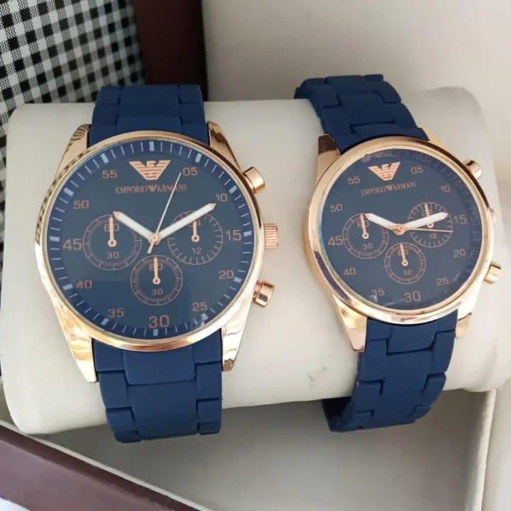 Couple Watches Set Quartz Black Rose Gold