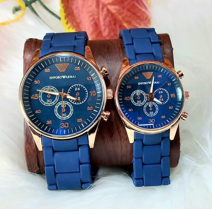Couple Watches Set Quartz Black Rose Gold