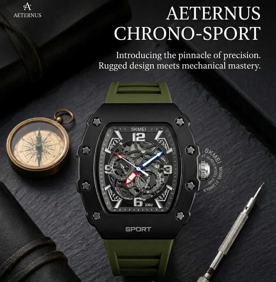 Men's Silicone Sports Watch Water Resistant Stylish Black Olive