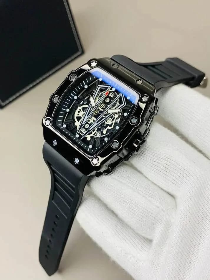 Men's Black Square Skeleton Watch Imported Quality (Copy)